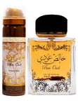 Lattafa Perfumes Pure Oudi (Khalis Oudi) 2 Piece Set for Unisex (3.4 Ounce Eau de Parfum Spray + 1.7 Ounce Perfumed Body Spray)